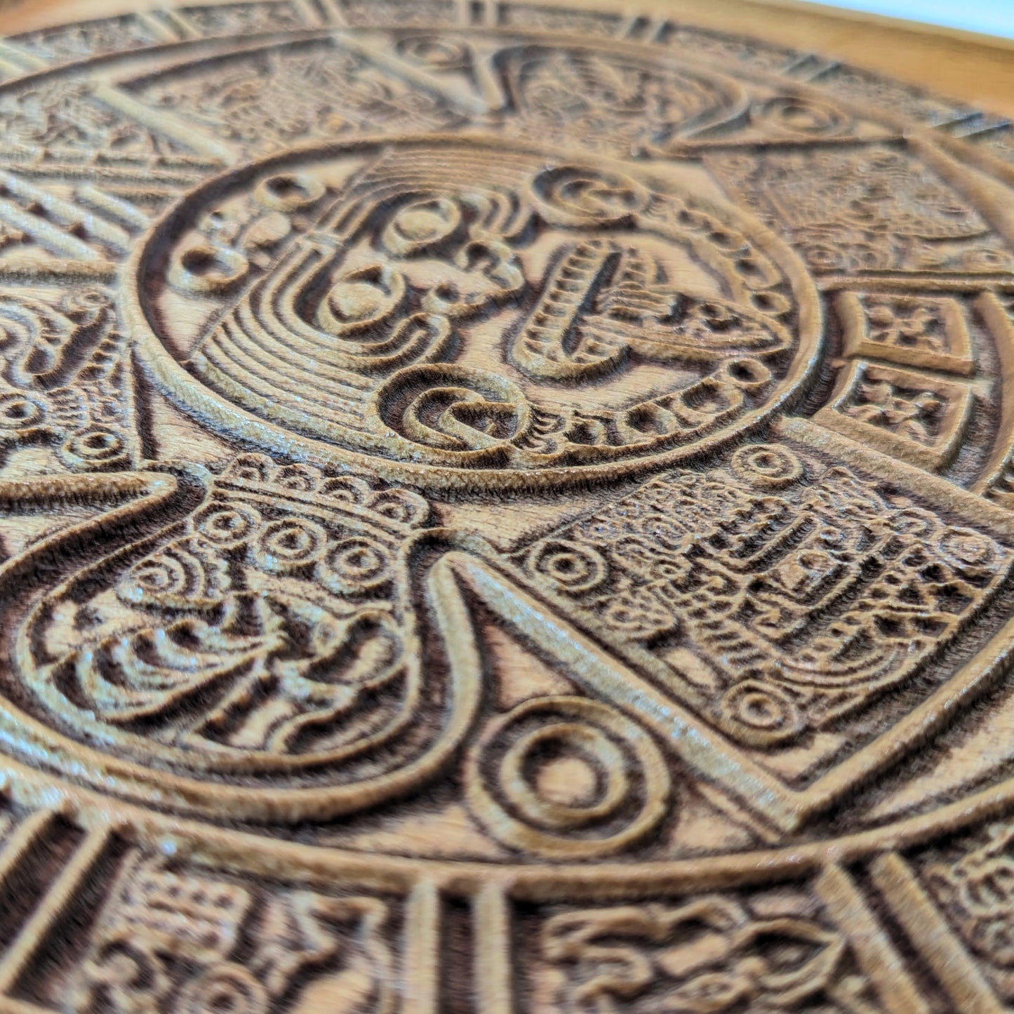 Aztec Sun Stone Wood Relief, Tonatiuh Medallion Wall Art, Carved Decor