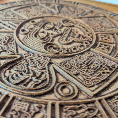 Aztec Sun Stone Wood Relief, Tonatiuh Medallion Wall Art, Carved Decor
