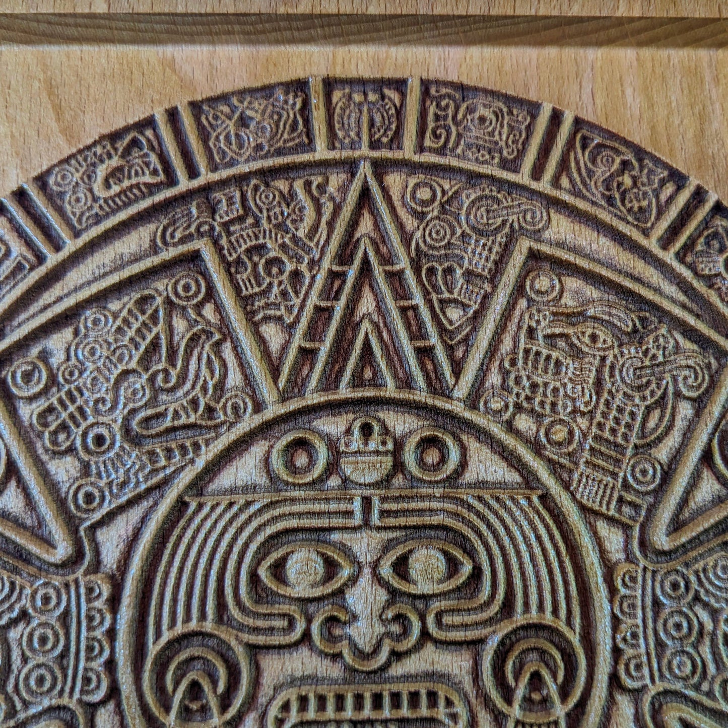 Aztec Sun Stone Wood Relief, Tonatiuh Medallion Wall Art, Carved Decor