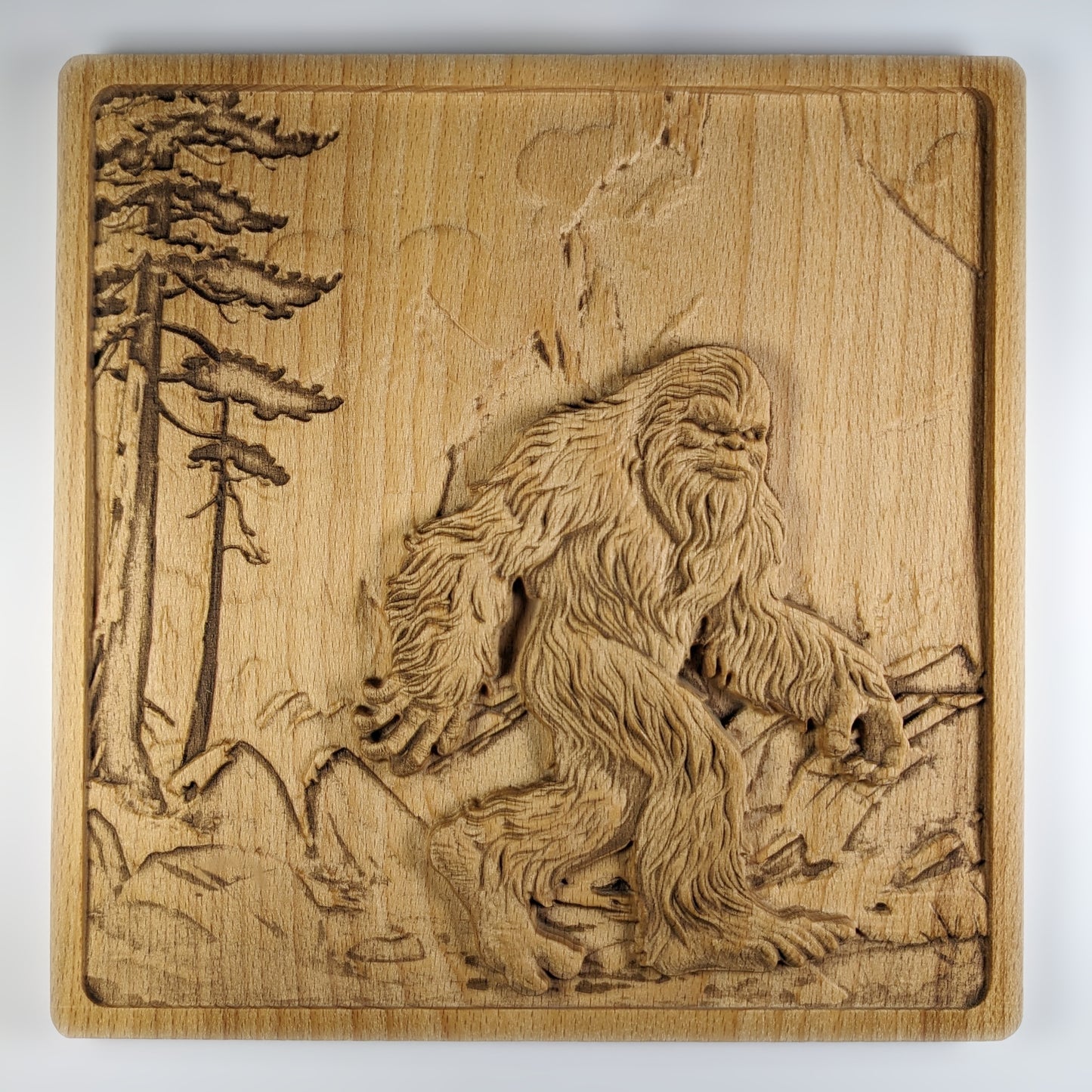 Bigfoot 3D Wood Wall Art – Rustic Beech Relief – Nature Decor – Made in USA – Personalized