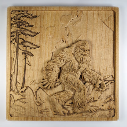 Bigfoot 3D Wood Wall Art – Rustic Beech Relief – Nature Decor – Made in USA – Personalized