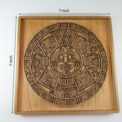 Aztec Sun Stone Wood Relief, Tonatiuh Medallion Wall Art, Carved Decor
