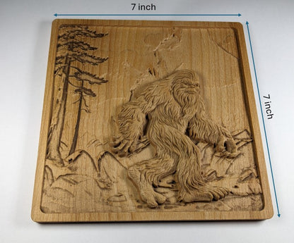 Bigfoot 3D Wood Wall Art – Rustic Beech Relief – Nature Decor – Made in USA – Personalized