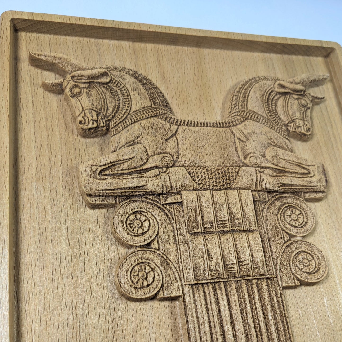 Achaemenid Double Bull Capital Wood Relief, Persepolis Persian Wall Art