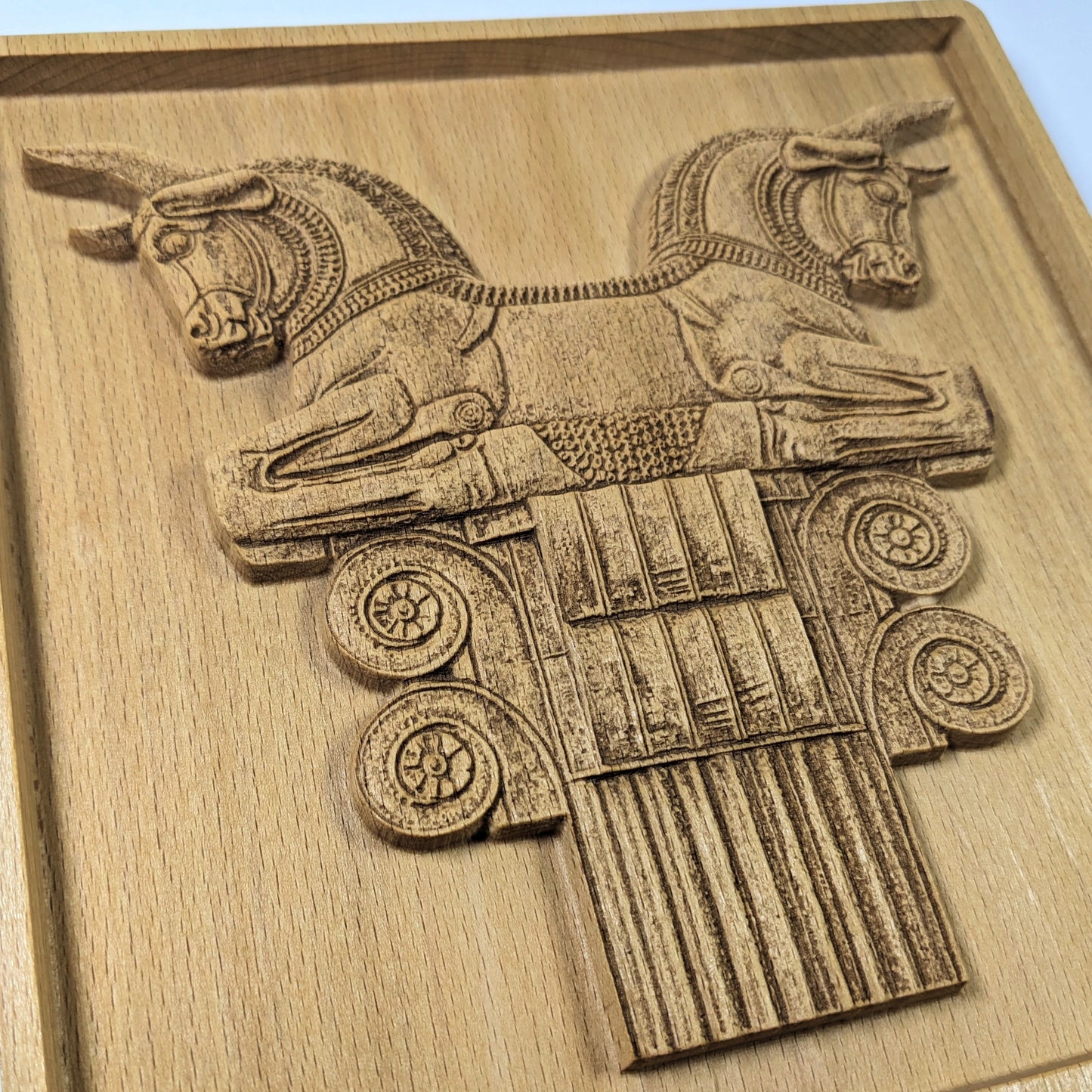 Achaemenid Double Bull Capital Wood Relief, Persepolis Persian Wall Art