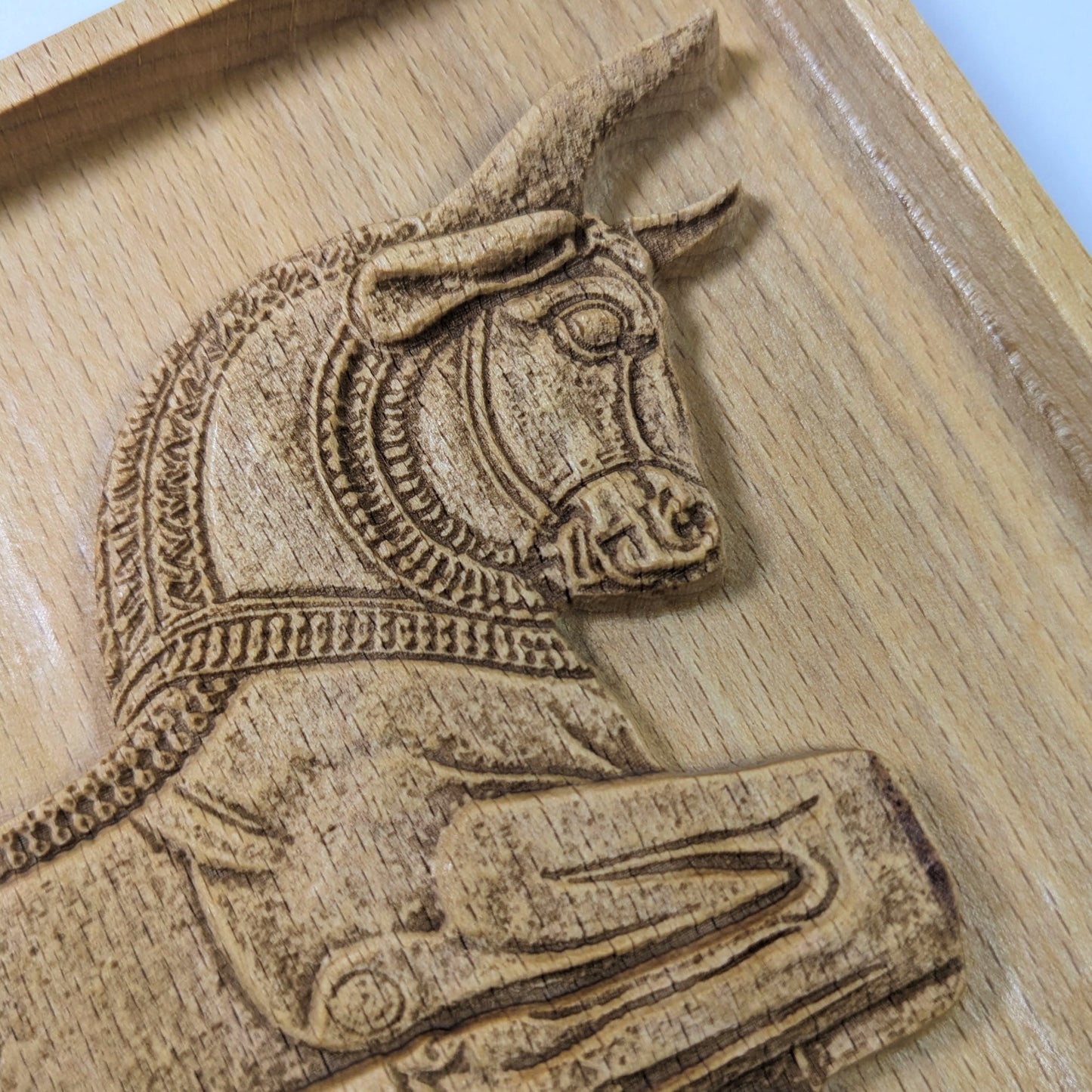 Achaemenid Double Bull Capital Wood Relief, Persepolis Persian Wall Art