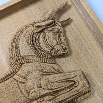 Achaemenid Double Bull Capital Wood Relief, Persepolis Persian Wall Art