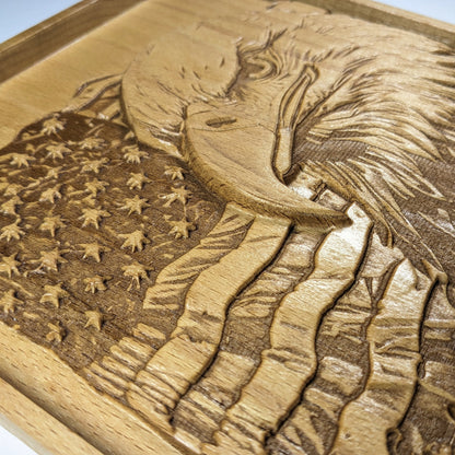 American Eagle Wall Art – 3D Wood Carving – Patriotic Decor – Veteran Gift – Made in USA
