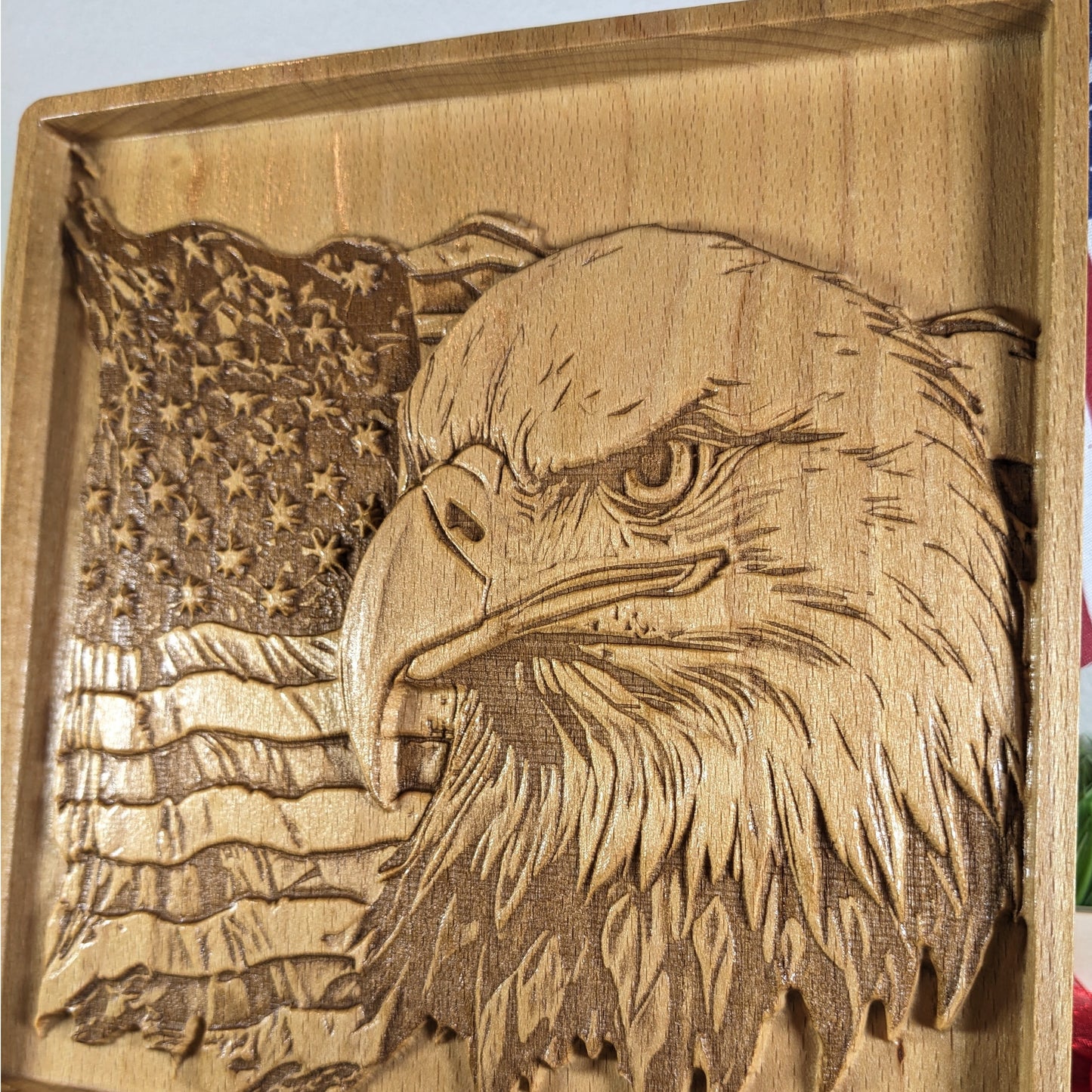 American Eagle Wall Art – 3D Wood Carving – Patriotic Decor – Veteran Gift – Made in USA