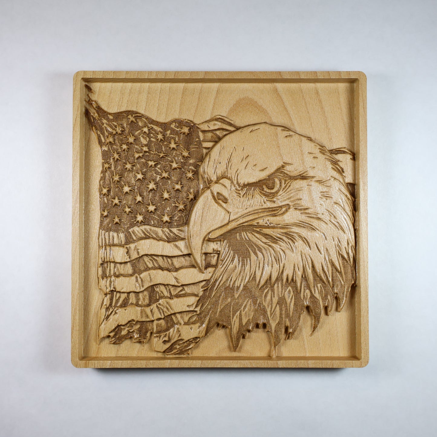 Bald Eagle and American Flag Wood Relief – National Emblem of Sovereignty, Handmade in USA