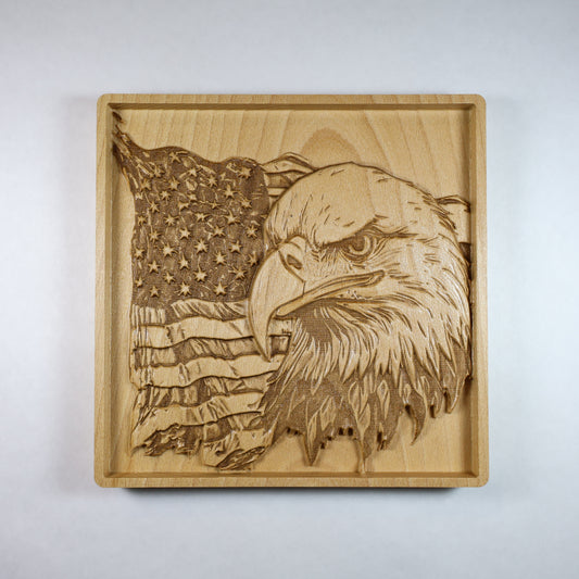 Bald Eagle and American Flag Wood Relief – National Emblem of Sovereignty, Handmade in USA