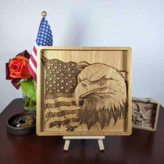 American Eagle Wall Art – 3D Wood Carving – Patriotic Decor – Veteran Gift – Made in USA