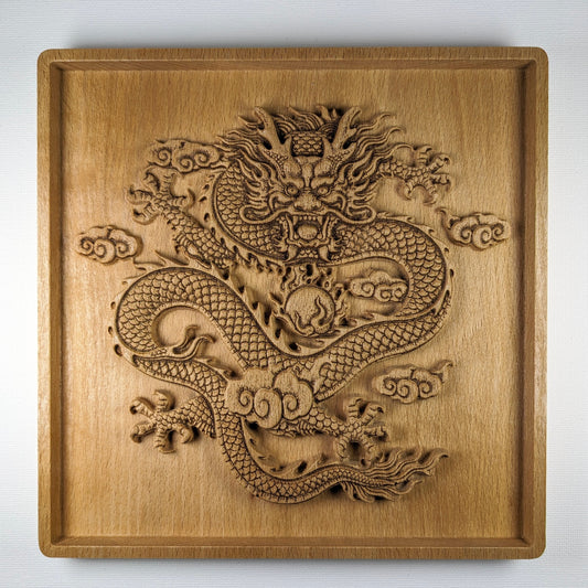 Imperial Five Clawed Dragon Wood Relief, Chinese Dragon Wall Art