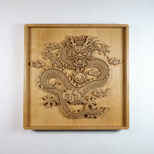 Imperial Five Clawed Dragon Wood Relief, Chinese Dragon Wall Art