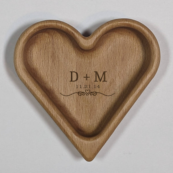 Personalized Heart Jewelry Tray Valentine's Day Wedding Ring Dish - Engraved Anniversary Gift