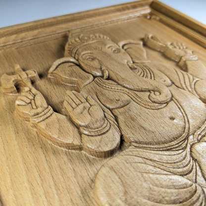 Ganesha Wood Relief, Carved Indian Wall Art, New Home Gift
