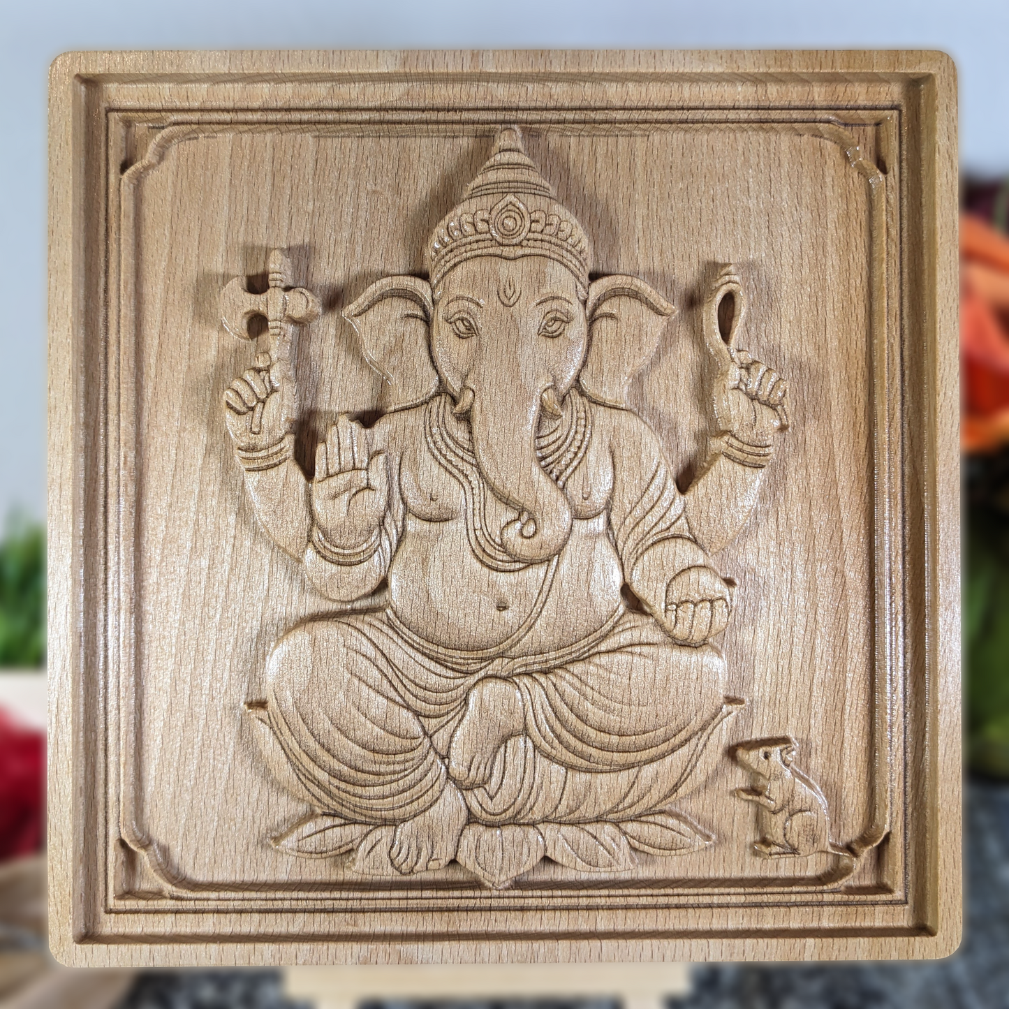 Ganesha Wood Relief, Carved Indian Wall Art, New Home Gift