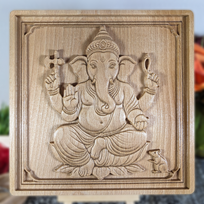 Ganesha Wood Relief, Carved Indian Wall Art, New Home Gift