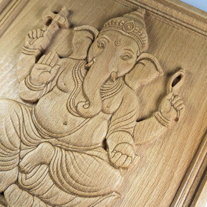 Ganesha Wood Relief, Carved Indian Wall Art, New Home Gift