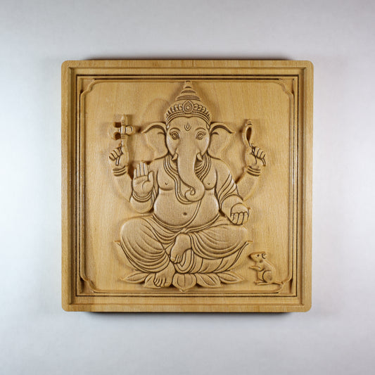 Ganesha Wood Relief, Carved Indian Wall Art, New Home Gift