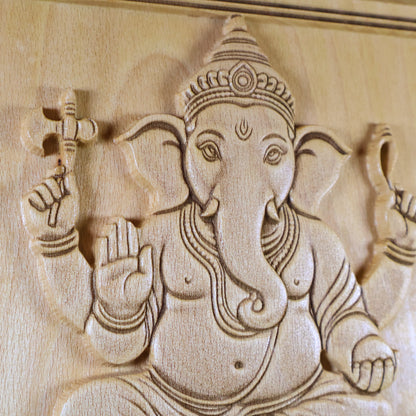 Ganesha Wood Relief, Carved Indian Wall Art, New Home Gift