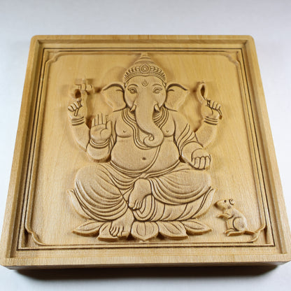 Ganesha Wood Relief, Carved Indian Wall Art, New Home Gift