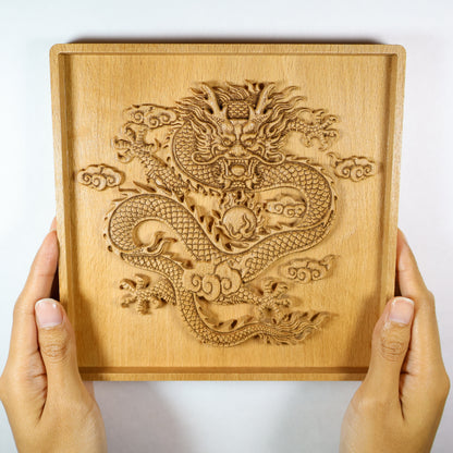 Imperial Five Clawed Dragon Wood Relief, Chinese Dragon Wall Art