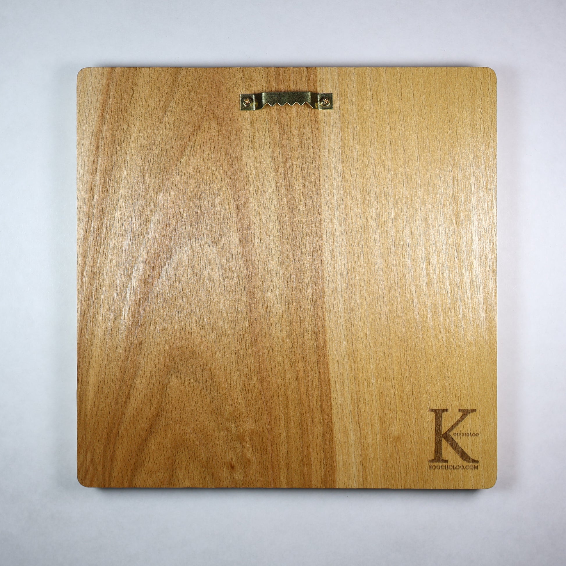 Back view of the Japanese Phoenix wood relief showing natural wood grain, rounded corners, metal wall hanger, and engraved Koocholoo logo with Koocholoo.com.