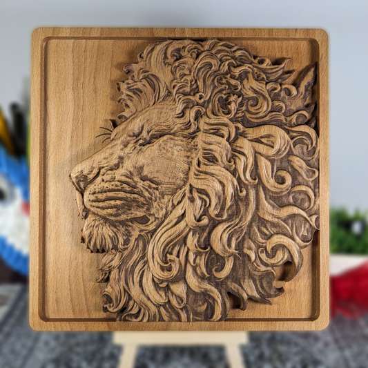 Majestic Lion Head 3D Wood Wall Art – Handmade Beech Relief – Nature-Inspired Home Decor – Made in USA