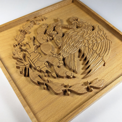 Mexican Coat of Arms 3D Wall Art – Engraved Wood Carving – Heritage Home Decor – Made in USA – Personalized Gift