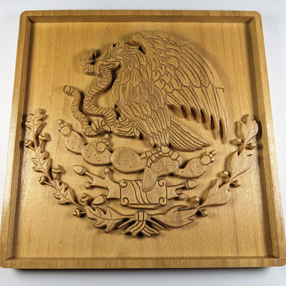 Mexican Coat of Arms 3D Wall Art – Engraved Wood Carving – Heritage Home Decor – Made in USA – Personalized Gift