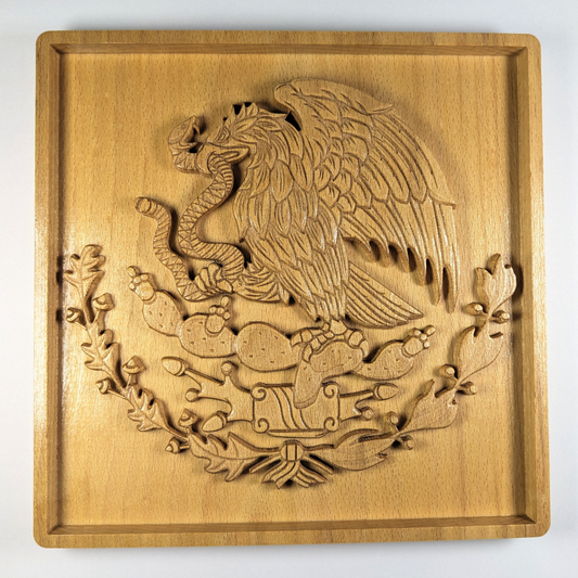 Mexican Coat of Arms Relief, Eagle and Snake Wall Art, Carved Decor