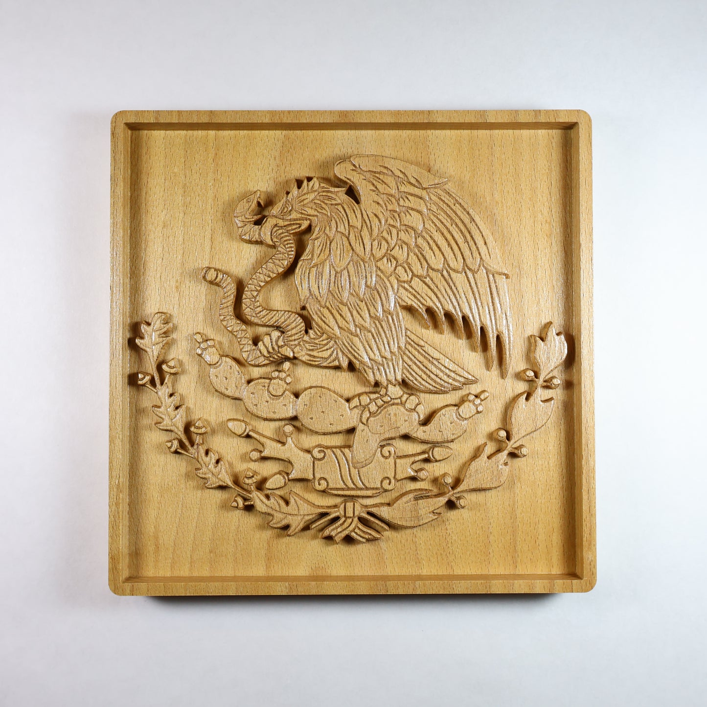 Mexican Coat of Arms Relief, Eagle and Snake Wall Art, Carved Decor