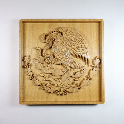 Mexican Coat of Arms Relief, Eagle and Snake Wall Art, Carved Decor