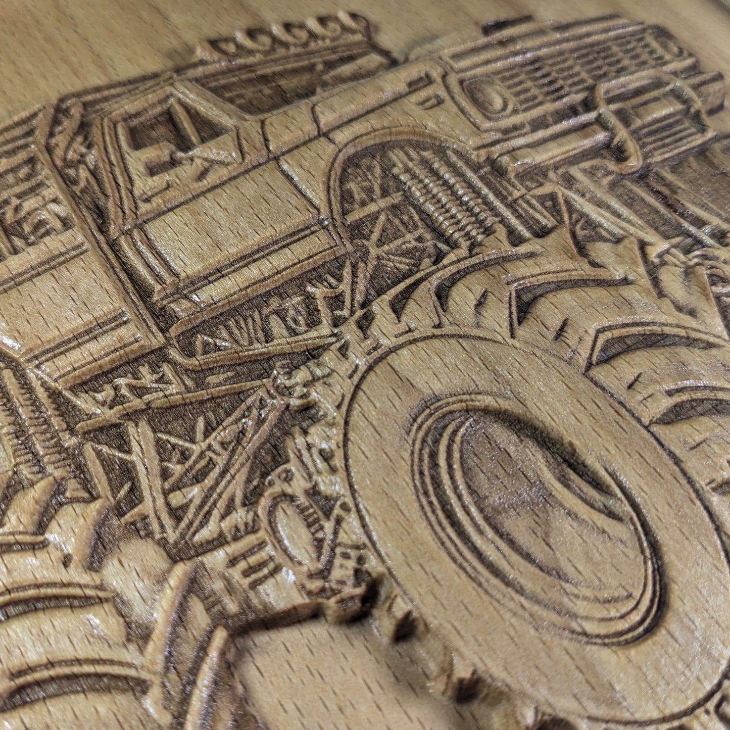 Monster Truck 3D Wooden Wall Art – Handmade Kids Room Decor – Beech Wood Carving – Made in USA