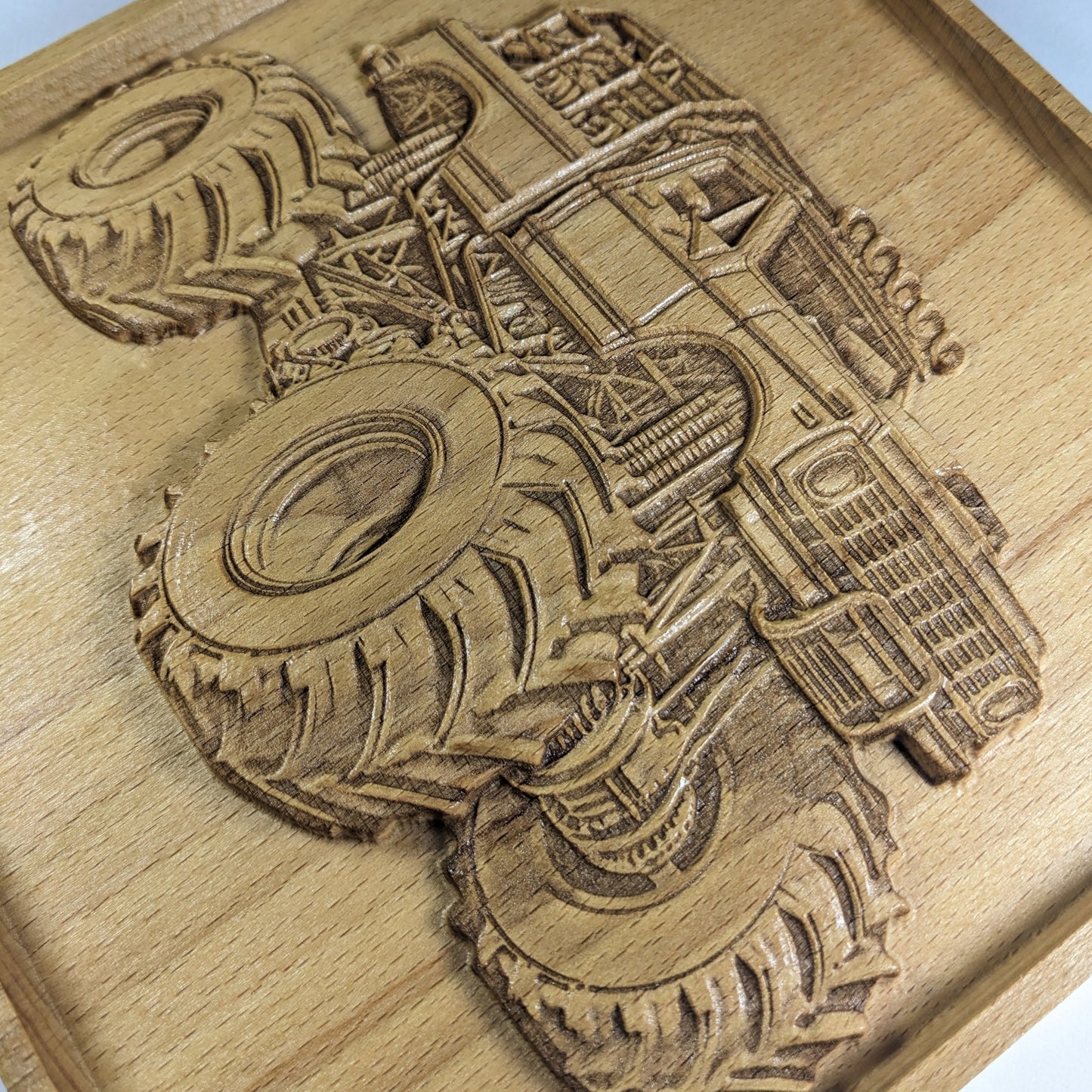 Monster Truck 3D Wooden Wall Art – Handmade Kids Room Decor – Beech Wood Carving – Made in USA