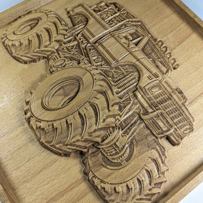 Monster Truck 3D Wooden Wall Art – Handmade Kids Room Decor – Beech Wood Carving – Made in USA