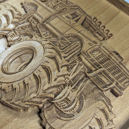 Monster Truck 3D Wooden Wall Art – Handmade Kids Room Decor – Beech Wood Carving – Made in USA