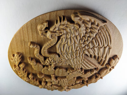 Mexican Coat of Arms 3d relief Carving wood Wall decoration Sculpture art room decor Mexican flag Mexican symbol personalized Mexican art