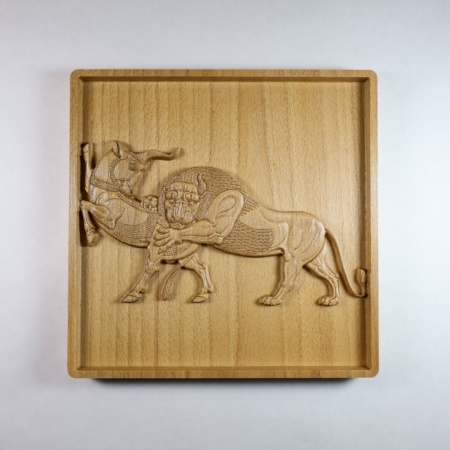 Persepolis Lion and Bull Wood Relief, Ancient Persian Art, Carved Wall Decor
