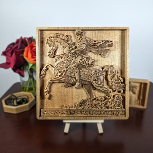 Persian Warrior Wood Wall Art – 3D Horseman Relief – Handmade Gift for Him – Made in USA