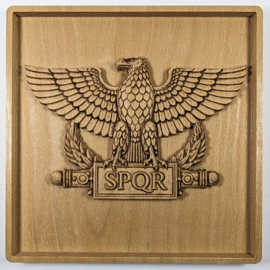 Roman Aquila Wood Relief, SPQR Eagle Standard, Ancient Roman Wall Art