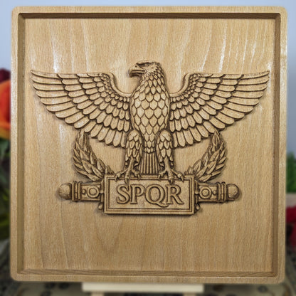 Roman Aquila Wood Relief, SPQR Eagle Standard, Ancient Roman Wall Art