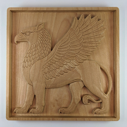 Shirdal Griffin Wood Relief, Persian Winged Lion, Ancient Guardian Art