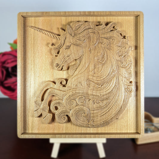 Unicorn 3D Wood Wall Art – Fantasy Nursery Decor – Handcrafted Beech Plaque – Made in USA