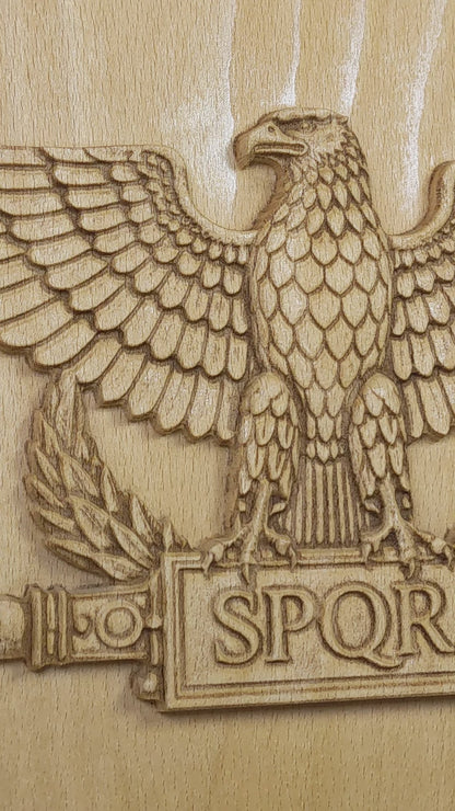 Roman Aquila Wood Relief, SPQR Eagle Standard, Ancient Roman Wall Art