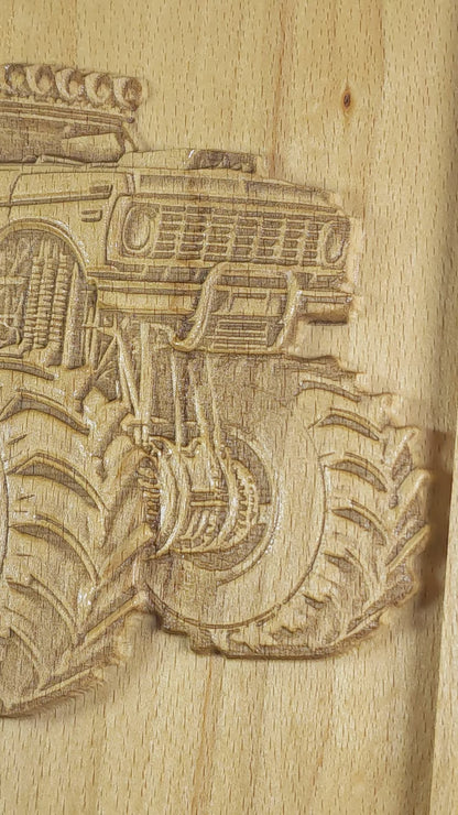 Monster Truck 3D Wooden Wall Art – Handmade Kids Room Decor – Beech Wood Carving – Made in USA