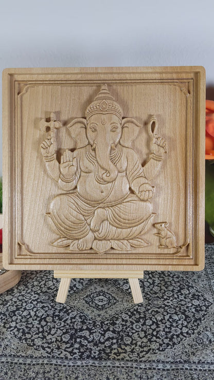 Ganesha Wood Relief, Carved Indian Wall Art, New Home Gift