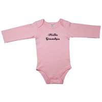 Light pink long sleeved onesie with "Hello Grandpa" on front