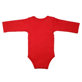 Back of blank red long sleeved onesie